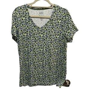 Croft & Barrow - The Classic Tee - V-Neck Green / Blue Print - Size XL